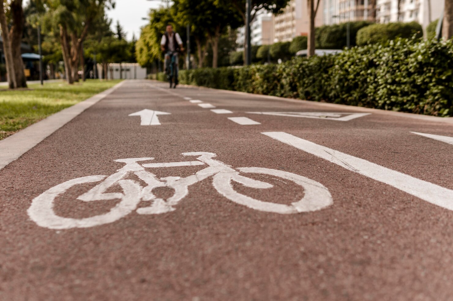 Cyclist moving through city street
